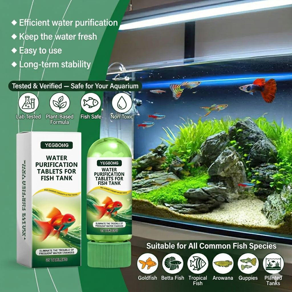 🌊 Water Clarifier Purification Tablets — Clears Cloudy, Green & Murky Water Fast | Safe for Fish Tanks, Ponds & Aquariums | Non-Toxic & Long-Lasting Formula 💧-&F