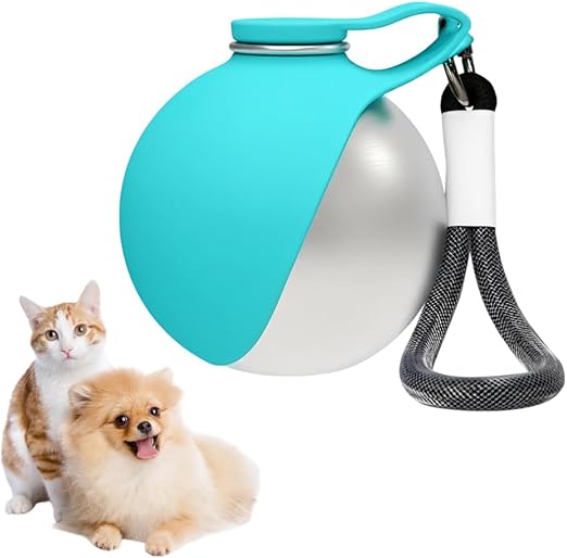 Stainless Steel Spherical Pet Water Bottle | 10oz Leak-Proof Portable Travel Dispenser with Foldable Silicone Bowl for Small & Medium Dogs.-&F