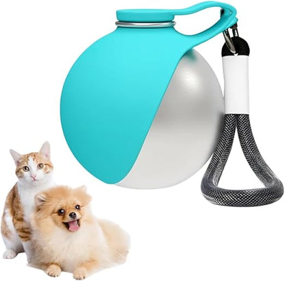 Stainless Steel Spherical Pet Water Bottle | 10oz Leak-Proof Portable Travel Dispenser with Foldable Silicone Bowl for Small & Medium Dogs.-&F