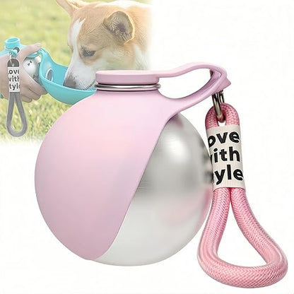 Stainless Steel Spherical Pet Water Bottle | 10oz Leak-Proof Portable Travel Dispenser with Foldable Silicone Bowl for Small & Medium Dogs.-&F