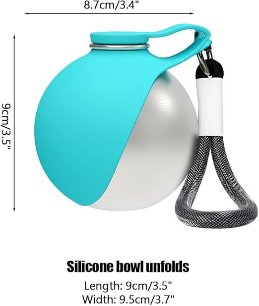 Stainless Steel Spherical Pet Water Bottle | 10oz Leak-Proof Portable Travel Dispenser with Foldable Silicone Bowl for Small & Medium Dogs.-&F