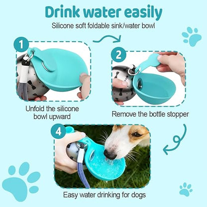 Stainless Steel Spherical Pet Water Bottle | 10oz Leak-Proof Portable Travel Dispenser with Foldable Silicone Bowl for Small & Medium Dogs.-&F
