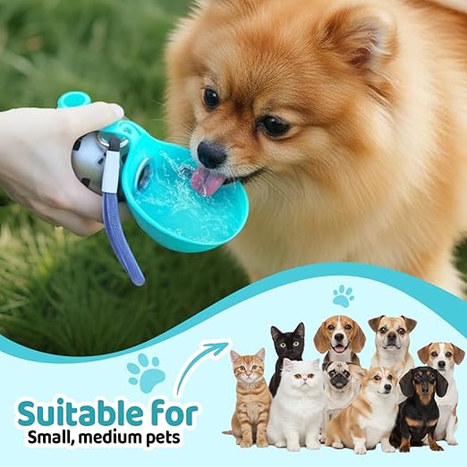 Stainless Steel Spherical Pet Water Bottle | 10oz Leak-Proof Portable Travel Dispenser with Foldable Silicone Bowl for Small & Medium Dogs.-&F