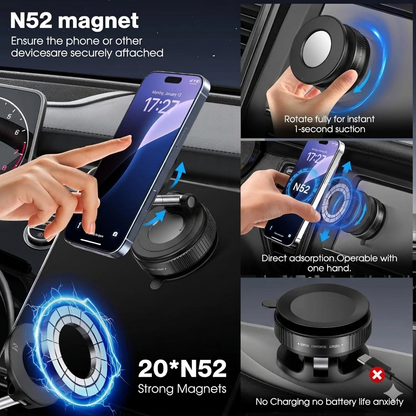 🎁[2026] 360° Vacuum Magnetic Car Mount, Ultra-Stable MagSafe Phone Holder for Dash & Windshield, Fits All Phones & Heavy Cases-BP